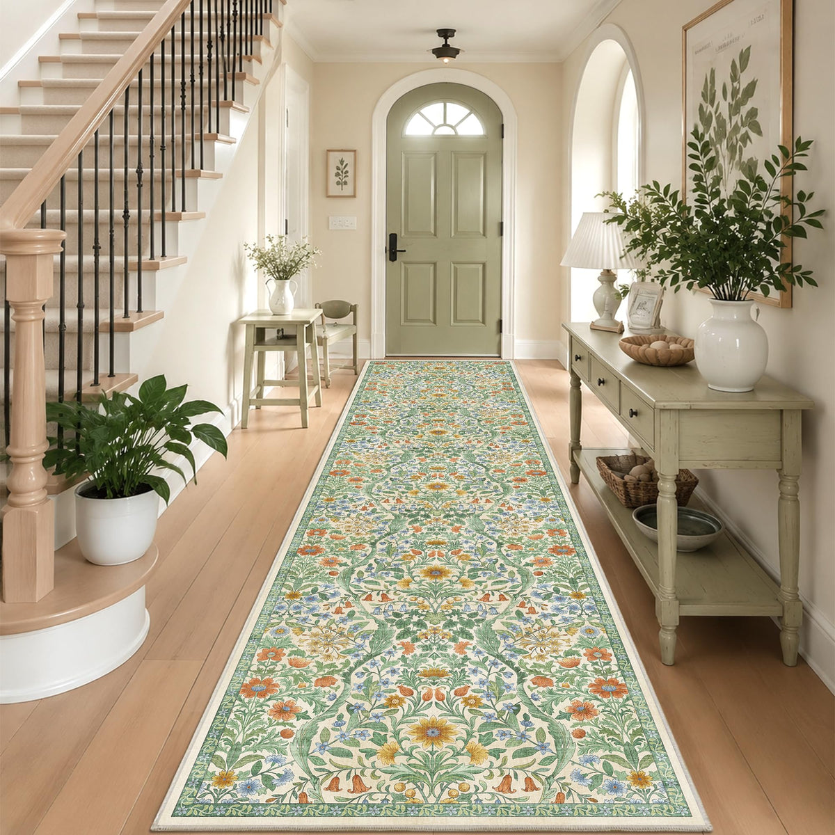 Floral Area Rug 5x7 Botanical Washable Carpet for Living Room