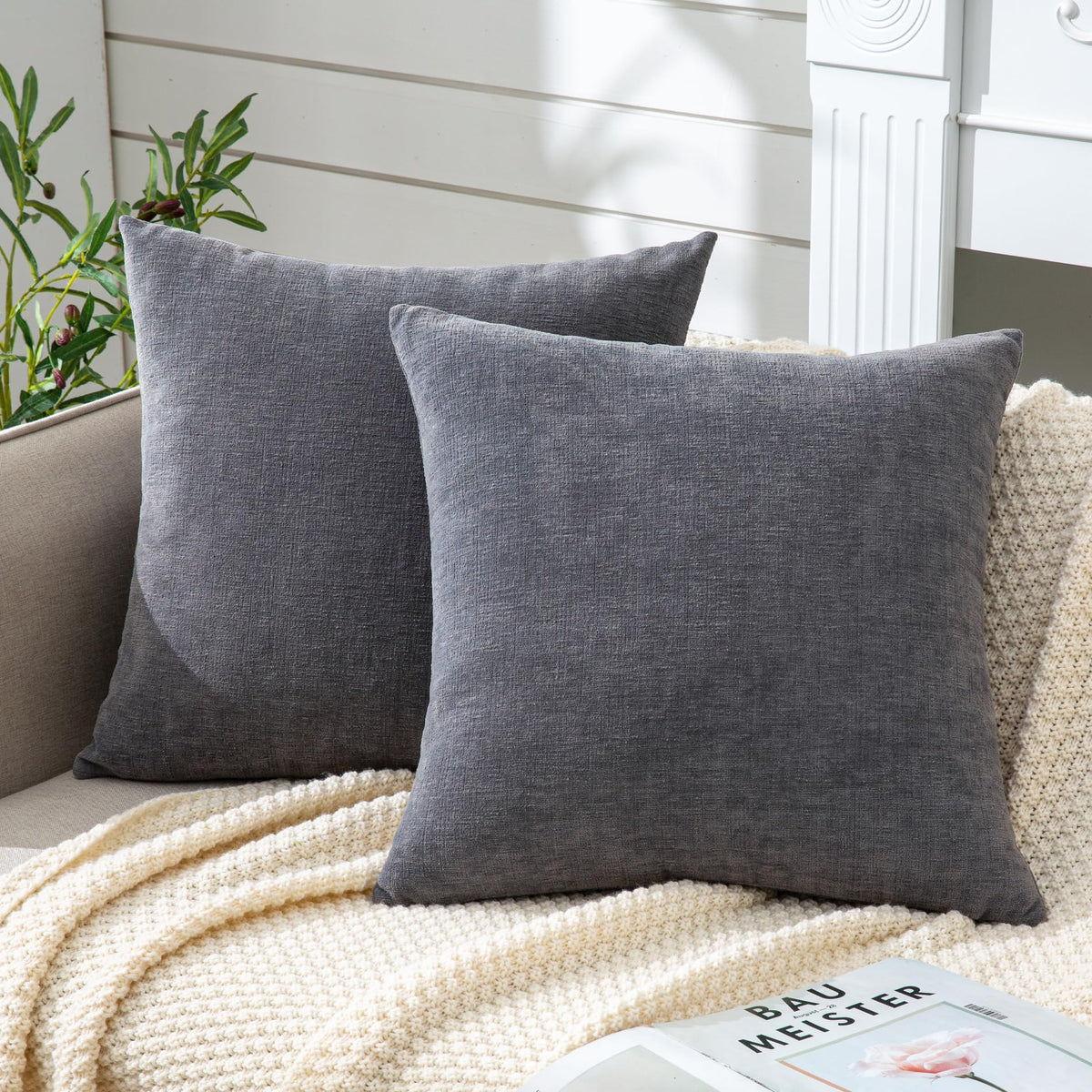 GAWAMAY Decorative Throw Pillow Covers 16x16 Inch Set of 2, Super Soft Chenille Square Pillows Farmhouse Fall Pillowcase for Living Room Bedroom Sofa Couch Cushion Cover Navy Blue 40x40cm