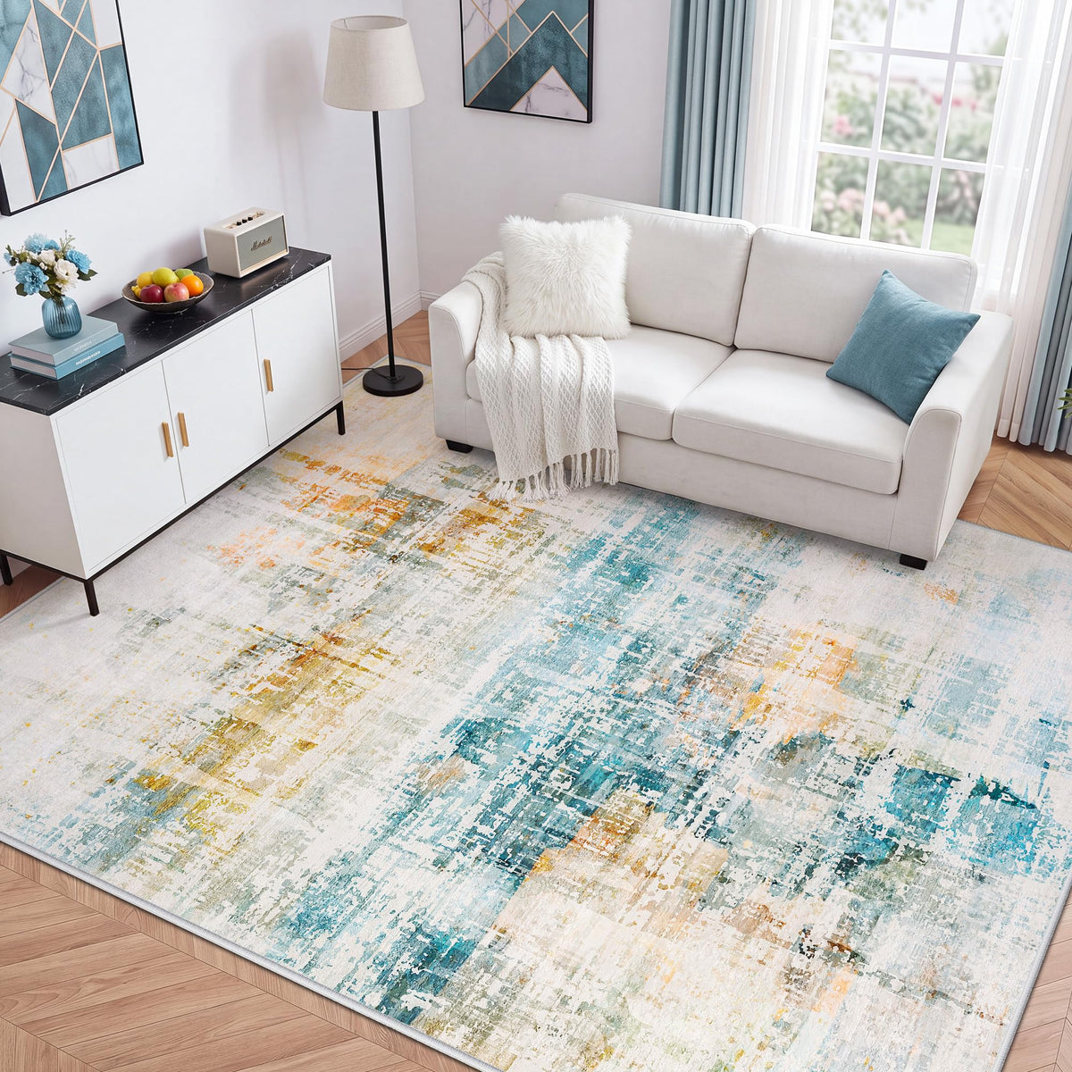 LIVELYGLOW 5x7 Washable Vintage Area Rug, Bedroom Dorm Rug