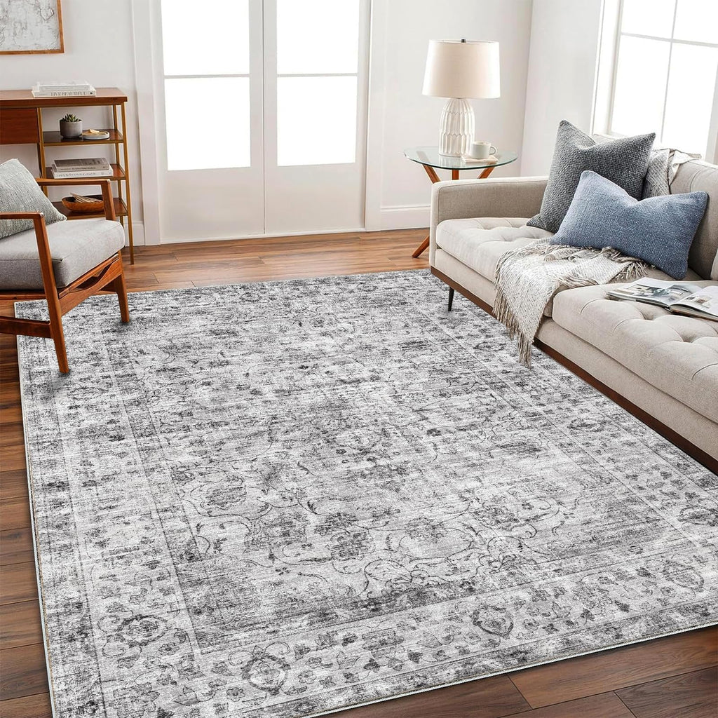 CHAMPLANT 6'x9' Washable Vintage Area Rug Boho Chic Medallion Distressed Design Non-Shedding Easy Care Ideal for High Traffic Areas in Living Room Bedroom Kitchen Office Large Carpet