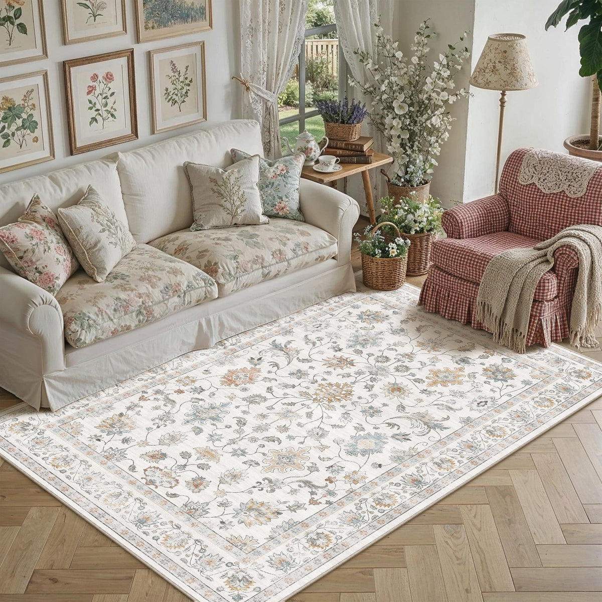 HUGEAR 3x5 Colorful Retro Floral Washable Area Rug for Entryway