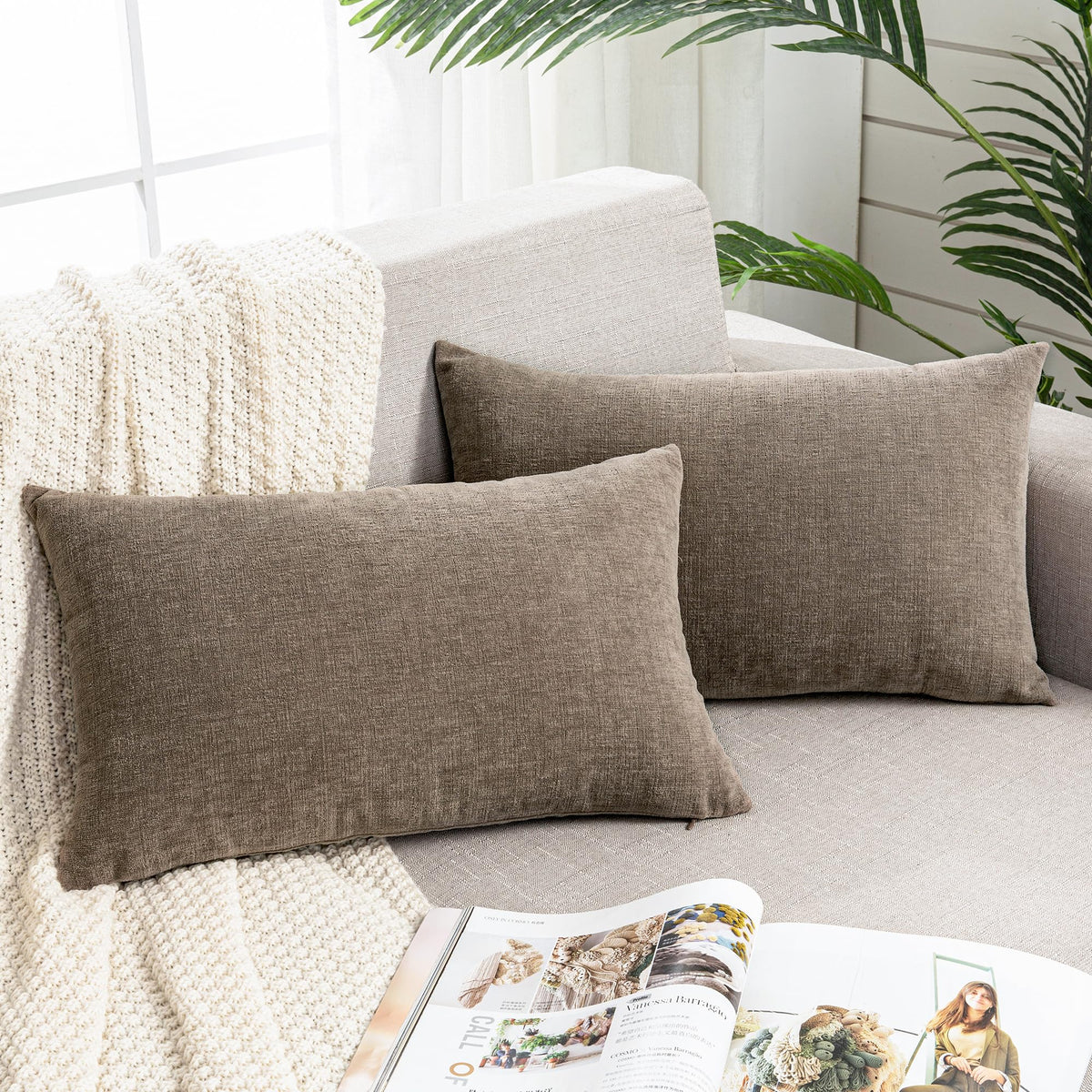 GAWAMAY Decorative Throw Pillow Covers 16x16 Inch Set of 2, Super Soft Chenille Square Pillows Farmhouse Fall Pillowcase for Living Room Bedroom Sofa Couch Cushion Cover Navy Blue 40x40cm