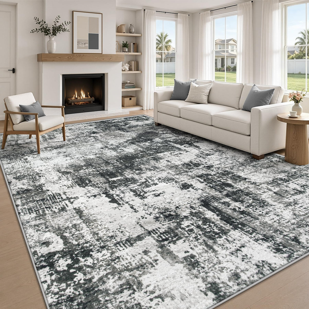 MXSANYOO 8x10 Area Rugs Washable Rug: Abstract Neutral Rugs Modern Non Slip Area Rug Stain Resistant Low Pile Indoor Carpet for Dining Room Bedroom Nursery Office (Multi Blue, 8'x10')