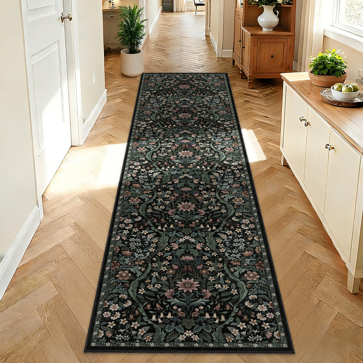 Floral Area Rug 5x7 Botanical Washable Carpet for Living Room