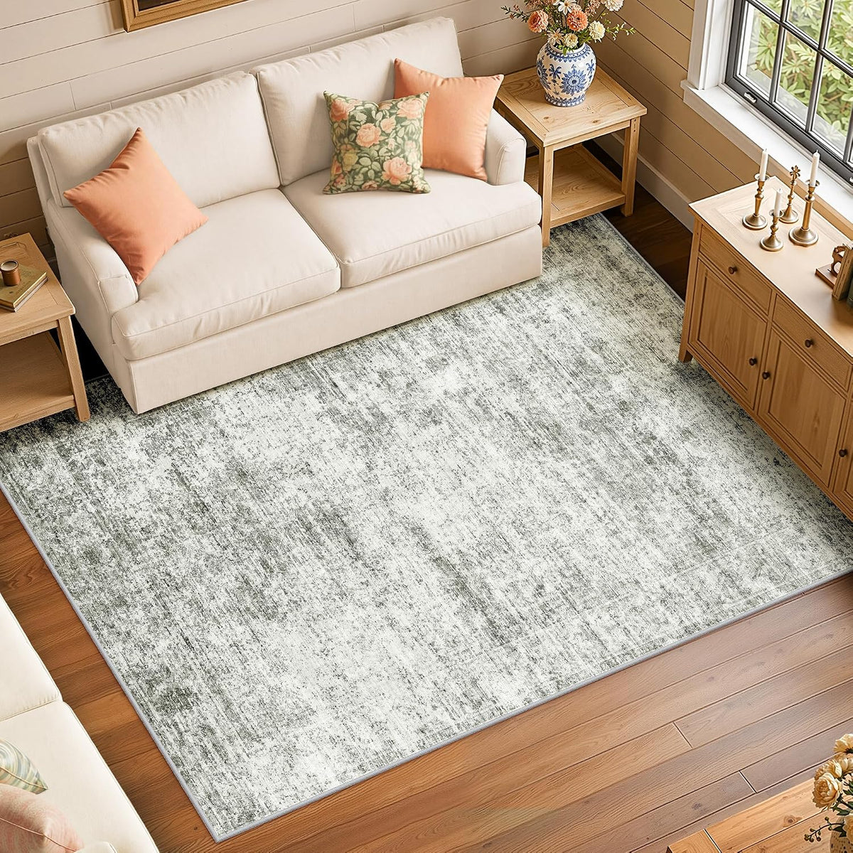 LIVELYGLOW 5x7 Washable Vintage Area Rug, Bedroom Dorm Rug
