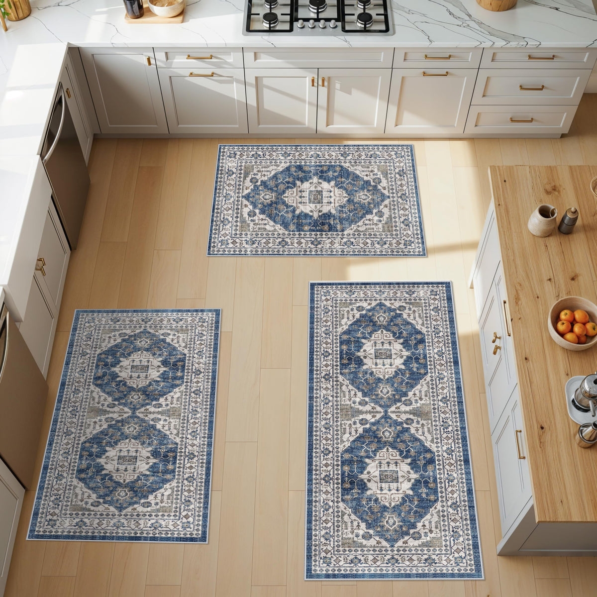 Hallway Washable Runner Rug - 2x10 Kitchen Rugs Entryway Rug Runner Vintage Soft Floor Mat Non Slip Indoor Farmhouse Carpet for Bathroom Living Room Bedroom (2 X 10, Beige)