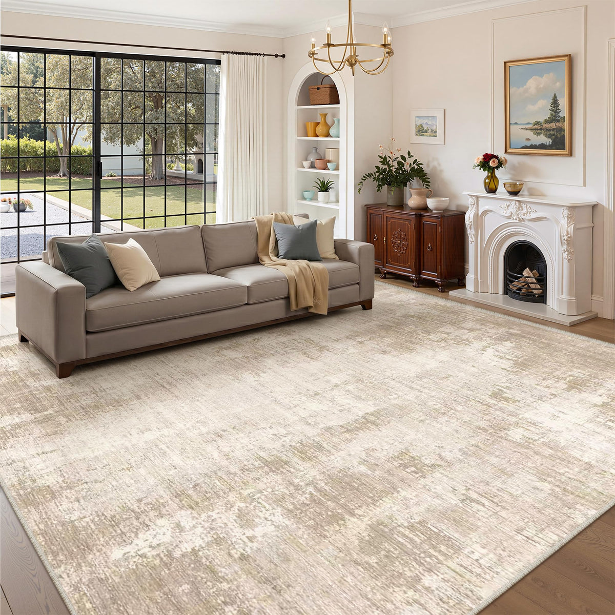 Valenrug Washable Rugs 5x7, Non Slip Large Area Rugs for Living Room, Beige
