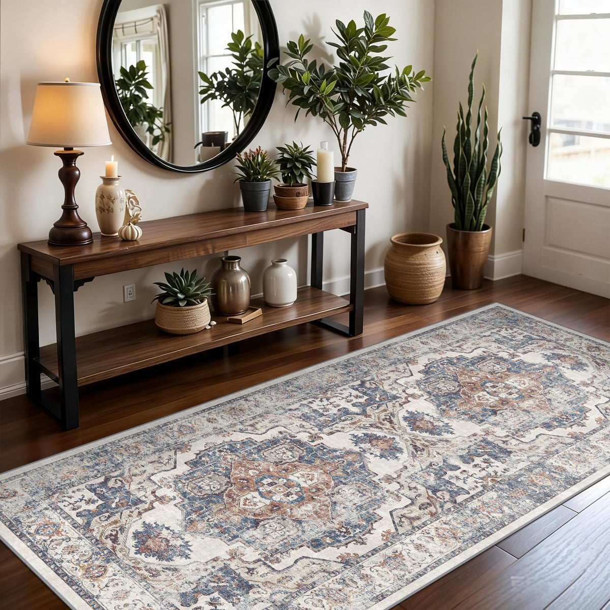 Hallway Washable Runner Rug - 2x10 Kitchen Rugs Entryway Rug Runner Vintage Soft Floor Mat Non Slip Indoor Farmhouse Carpet for Bathroom Living Room Bedroom (2 X 10, Beige)
