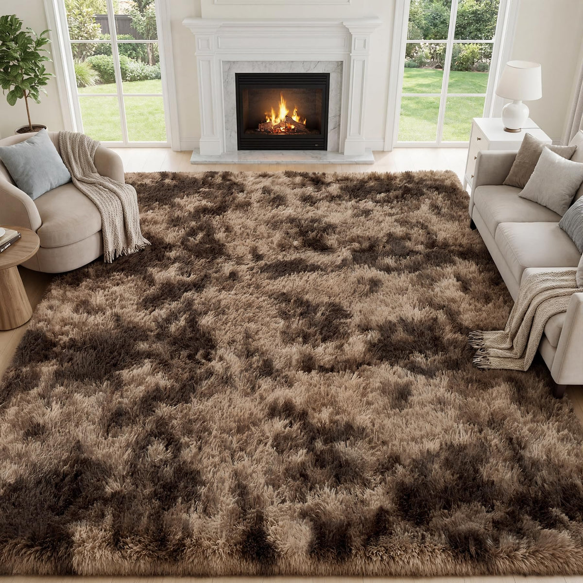 PLHXFR 8x10 Area Rugs Living Room: Fluffy Bedroom Soft Shag Rug Black Grey