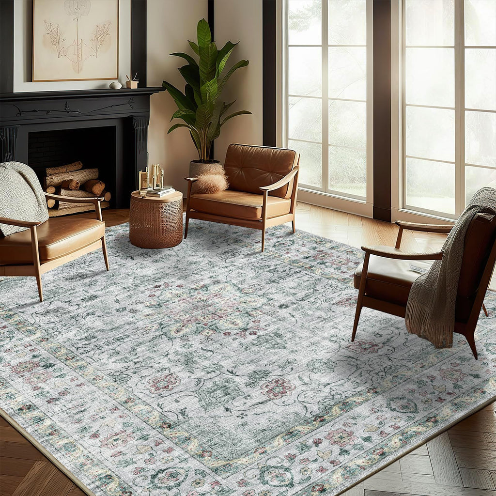 CHAMPLANT 6'x9' Washable Vintage Area Rug Boho Chic Medallion Distressed Design Non-Shedding Easy Care Ideal for High Traffic Areas in Living Room Bedroom Kitchen Office Large Carpet