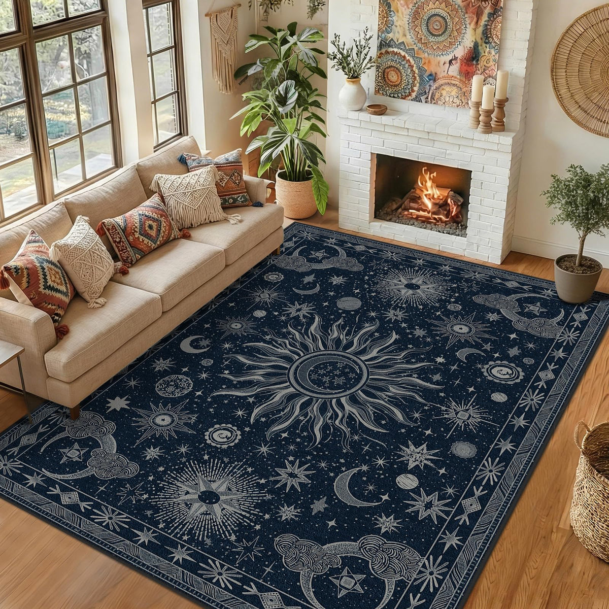 Vacuum-Friendly, 5x7 Washable Area Rug, Black Gold Beige Red