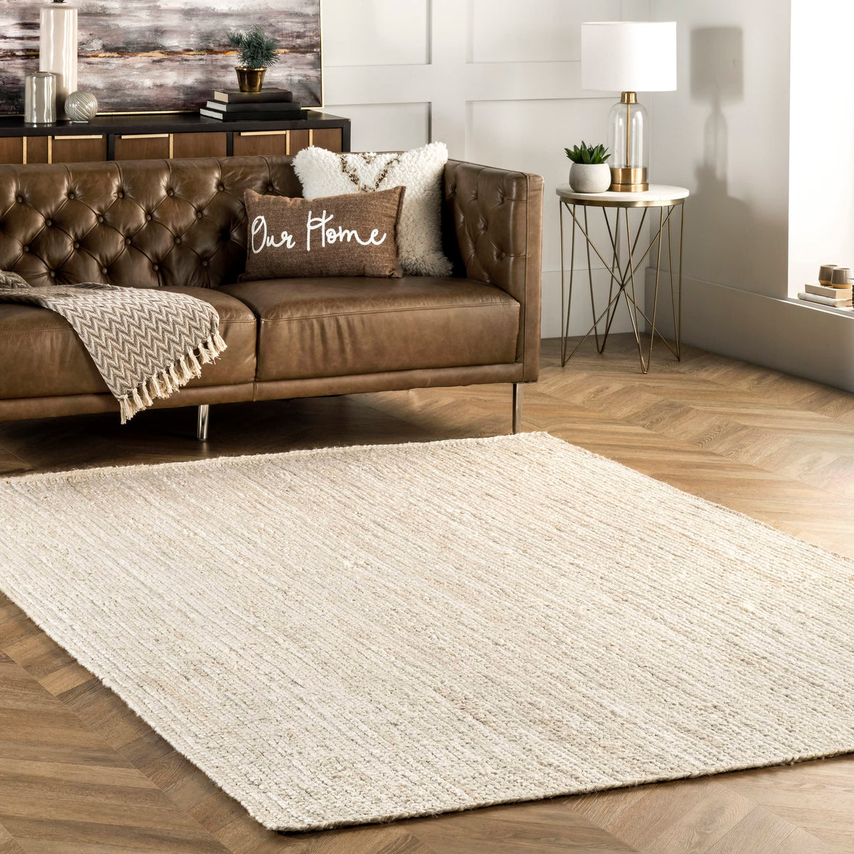 nuLOOM Rigo Natural Solid Flatweave Area Rug, 5' x 8'