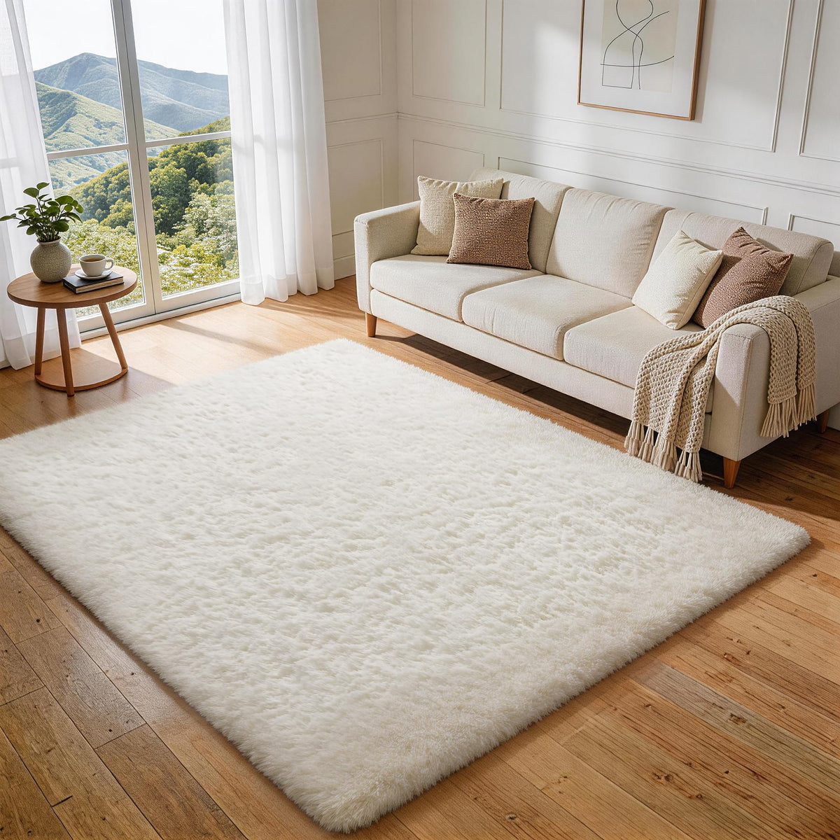 Ophanie Area Rugs for Bedroom, Christmas Upgrade Non-Slip Ivory Fluffy Soft Shag Living Room Carpet, Indoor Floor 4x6 Fuzzy Shaggy Plush Nursery Rug for Kids Dorm Decor with Over 99 pcs Pile fibers