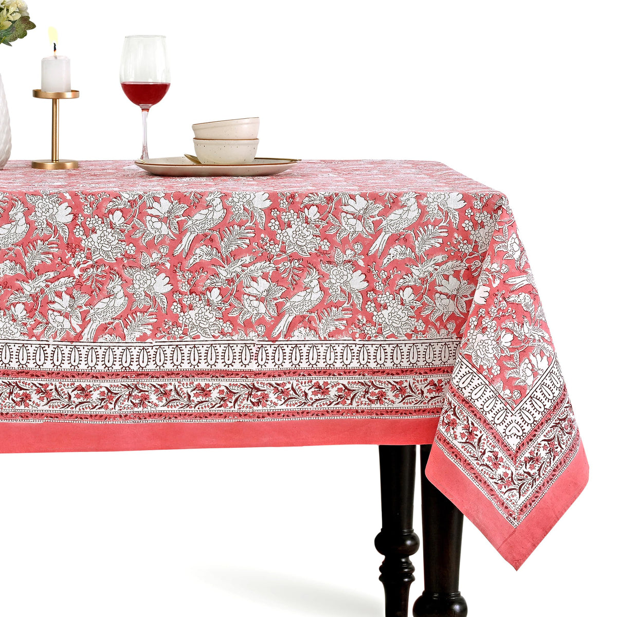 CPC Tablecloth 100% Cotton 70x108 Inch Indian Block Print Rectangle Table Cover, Blue Table Cloth for Weddings, Spring/Summer, Barbeque - Apatite Blue