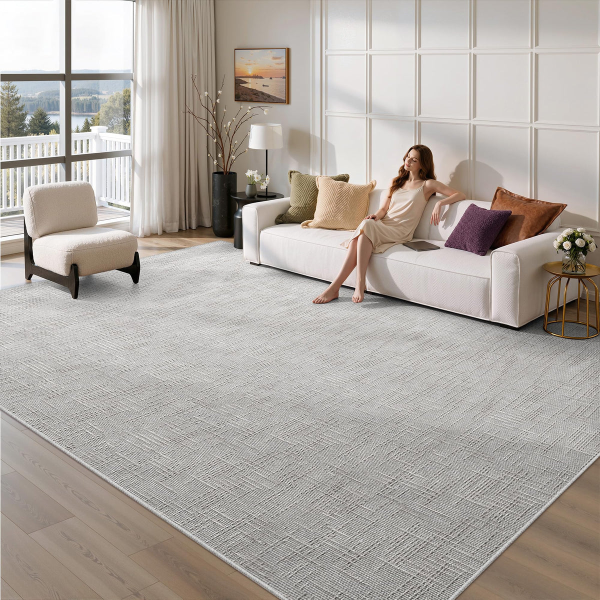 Valenrug Washable Rugs 5x7, Non Slip Large Area Rugs for Living Room, Beige