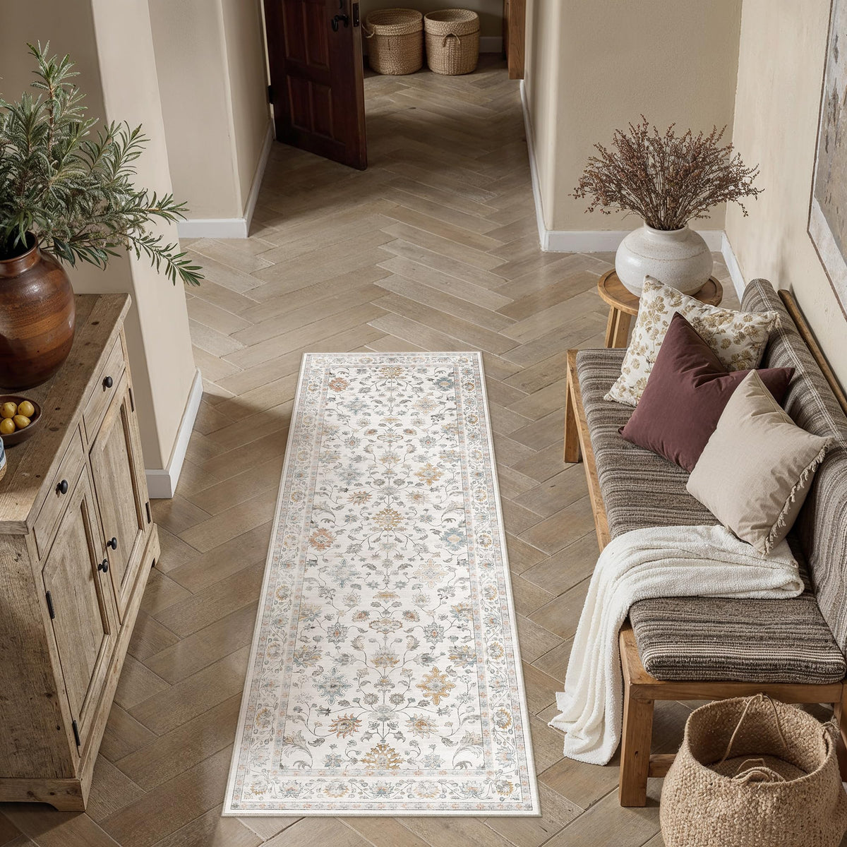 HUGEAR 3x5 Colorful Retro Floral Washable Area Rug for Entryway