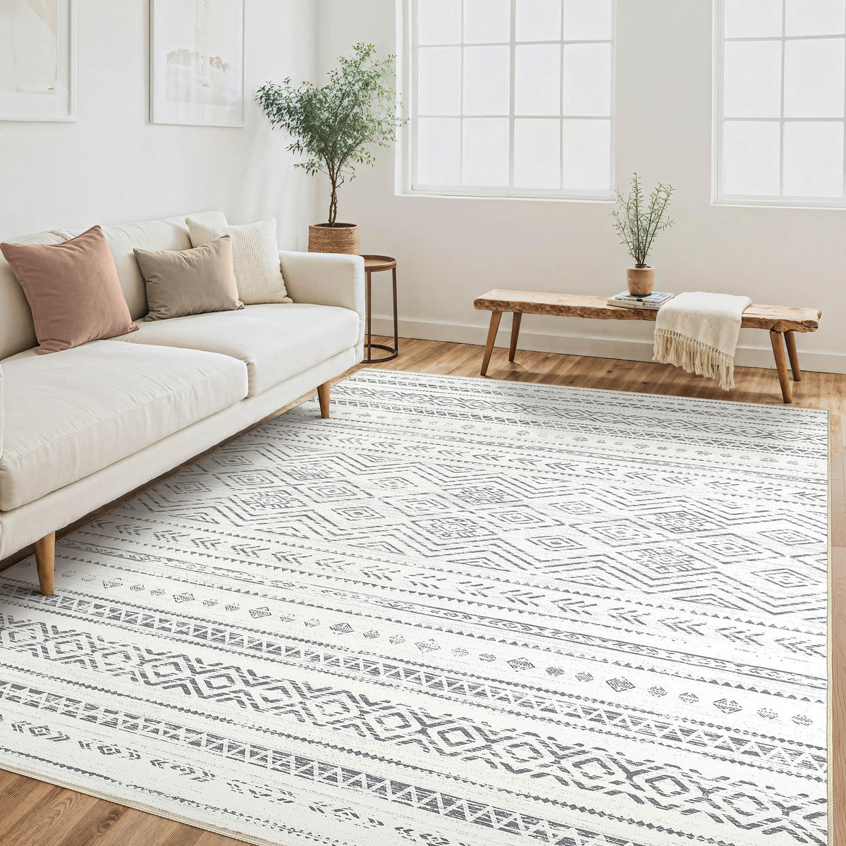 Tortania Area Rug Living Room Rugs - 5x7 Washable Large Soft Neutral Boho Moroccan Bohemian Farmhouse Rug Indoor Floor Carpet for Bedroom Under Dining Table Home Office Decor - Cream Brown
