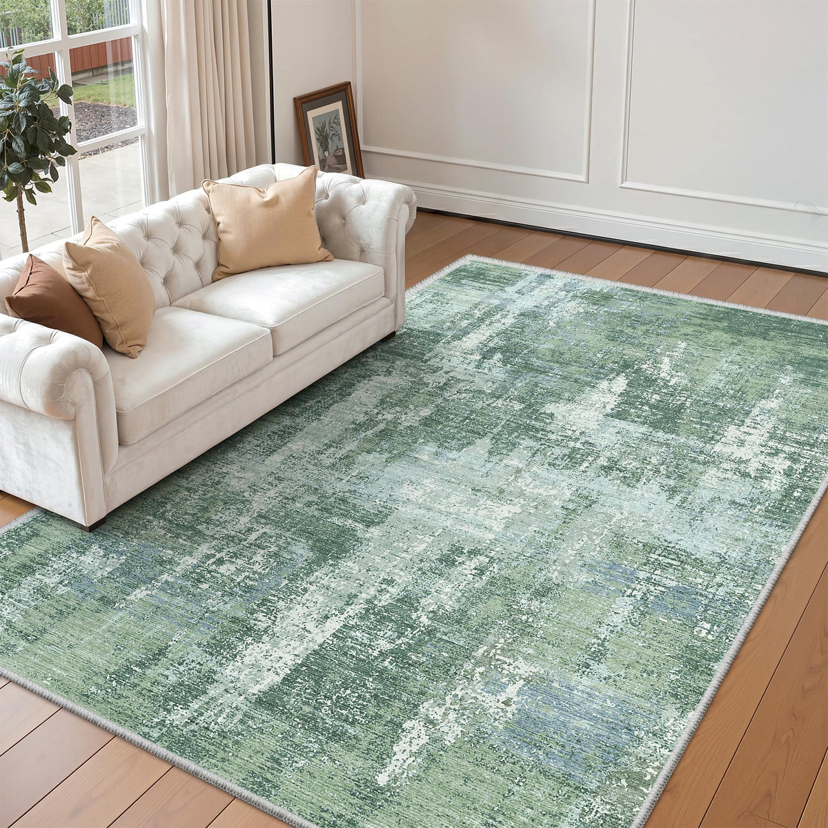 Valenrug Washable Rugs 5x7, Non Slip Large Area Rugs for Living Room, Beige