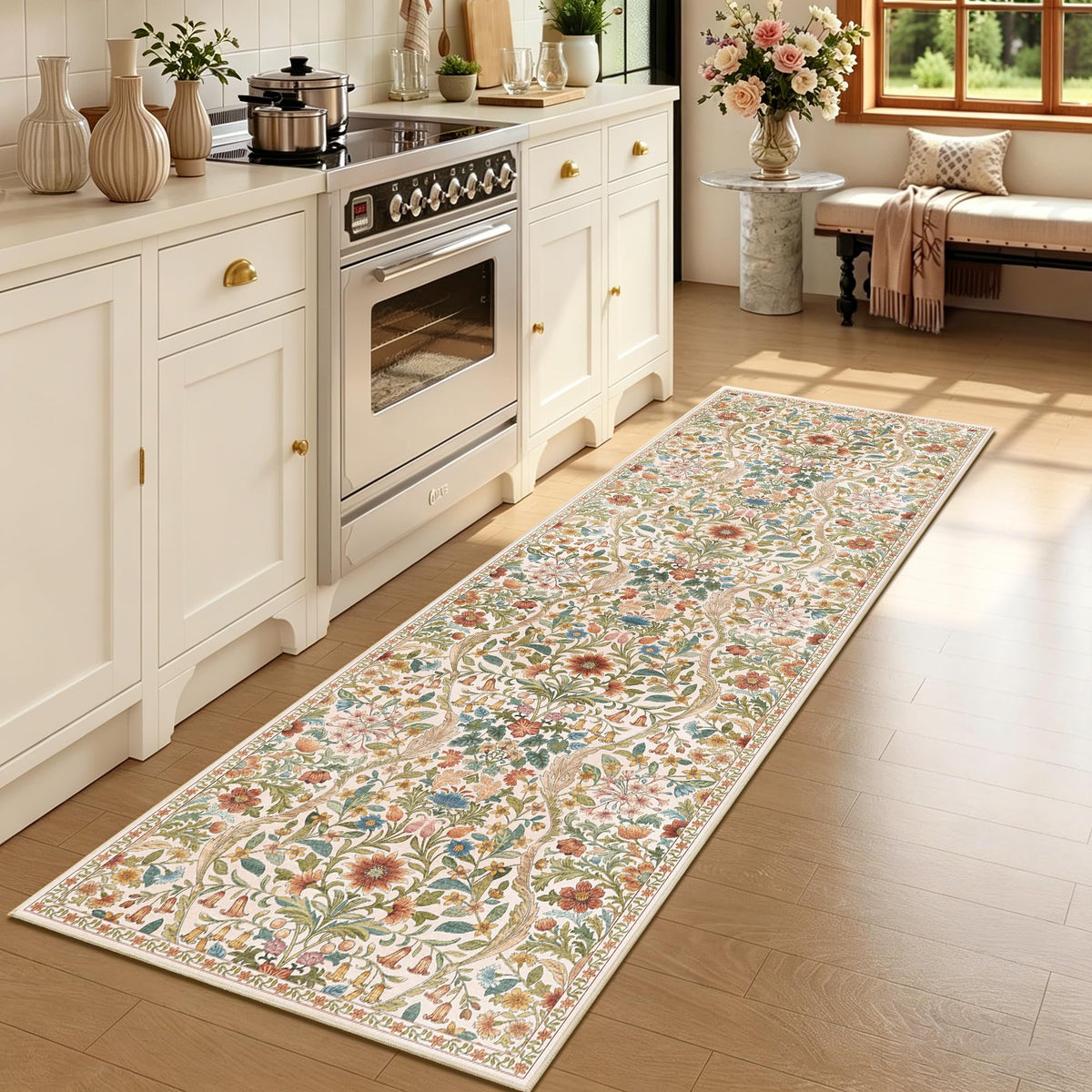 Floral Area Rug 5x7 Botanical Washable Carpet for Living Room