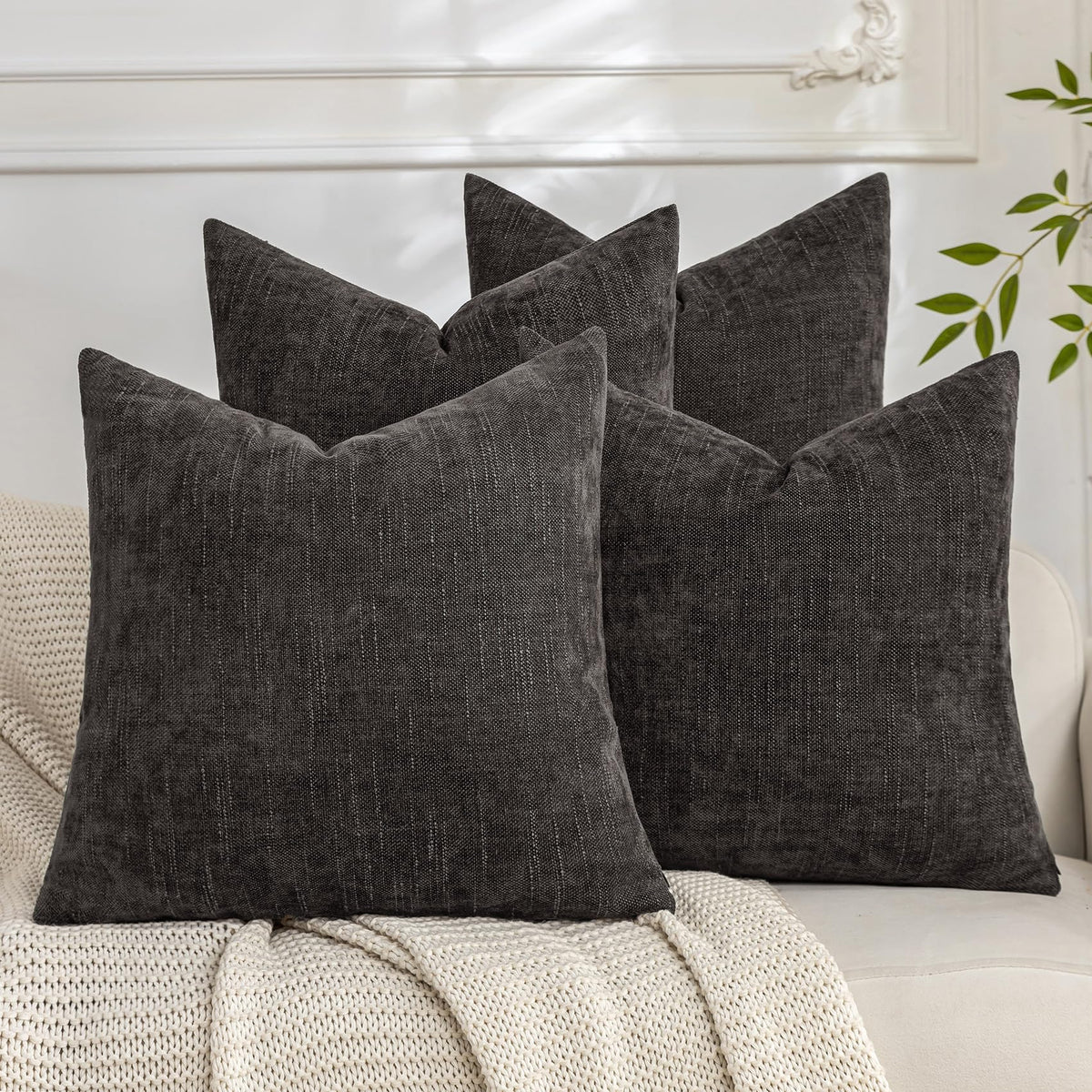 Set of 4 Soft Textured Throw Pillow Covers 18x18 Inch Cozy Decorative Farmhouse Cushion Cover Square Accent Pillow Cases for Bed Couch Sofa Living Room, Beige Taupe Brown