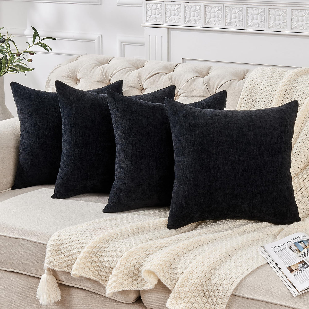 GAWAMAY Decorative Throw Pillow Covers 16x16 Inch Set of 2, Super Soft Chenille Square Pillows Farmhouse Fall Pillowcase for Living Room Bedroom Sofa Couch Cushion Cover Navy Blue 40x40cm