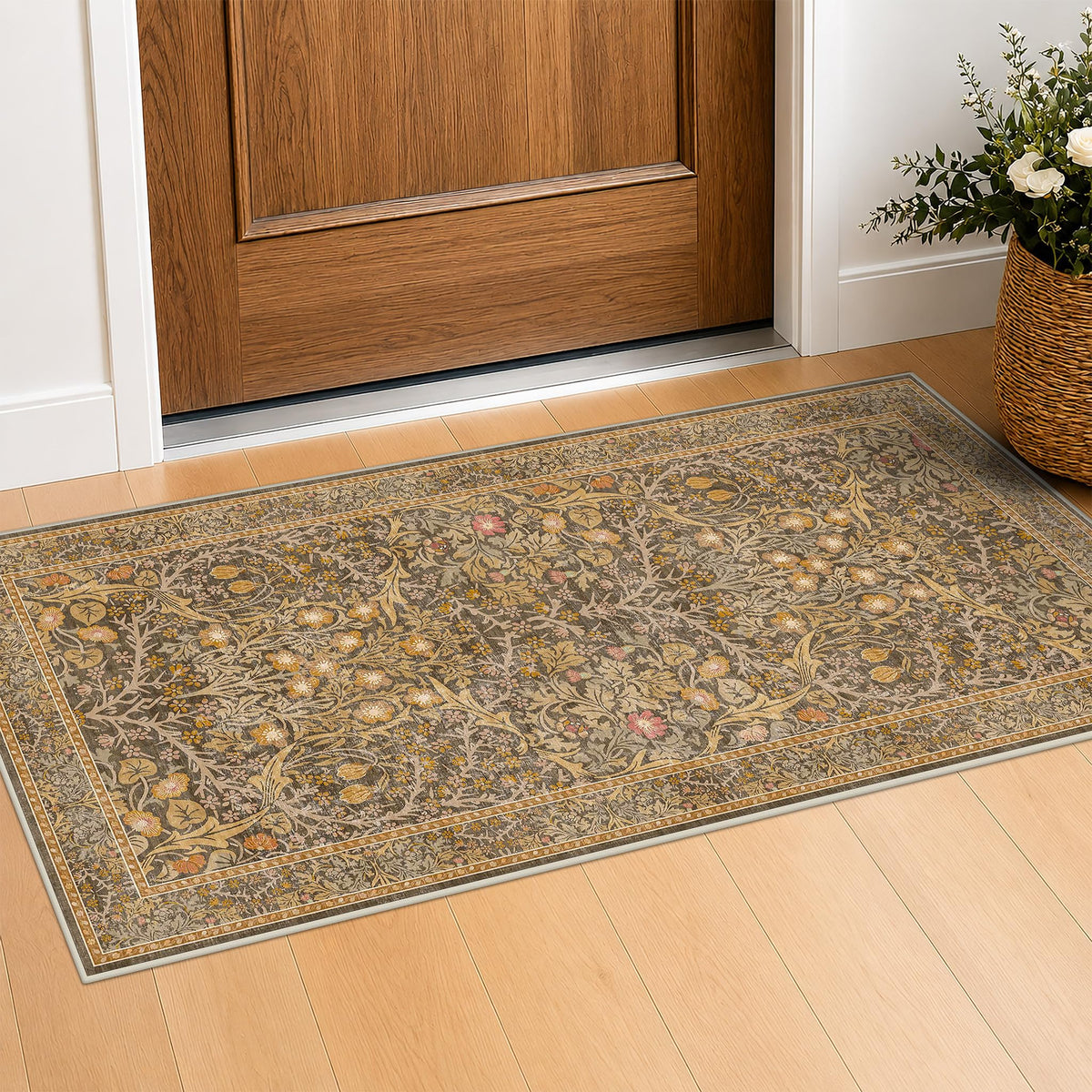 Vintage Floral Dark Green 3x5 Area Rugs for Entryway, Kitchen, Bedroom Beside Rug, Laundry Room, Non-Slip Low Pile Ultra Soft Stain Resistant Small Carpet