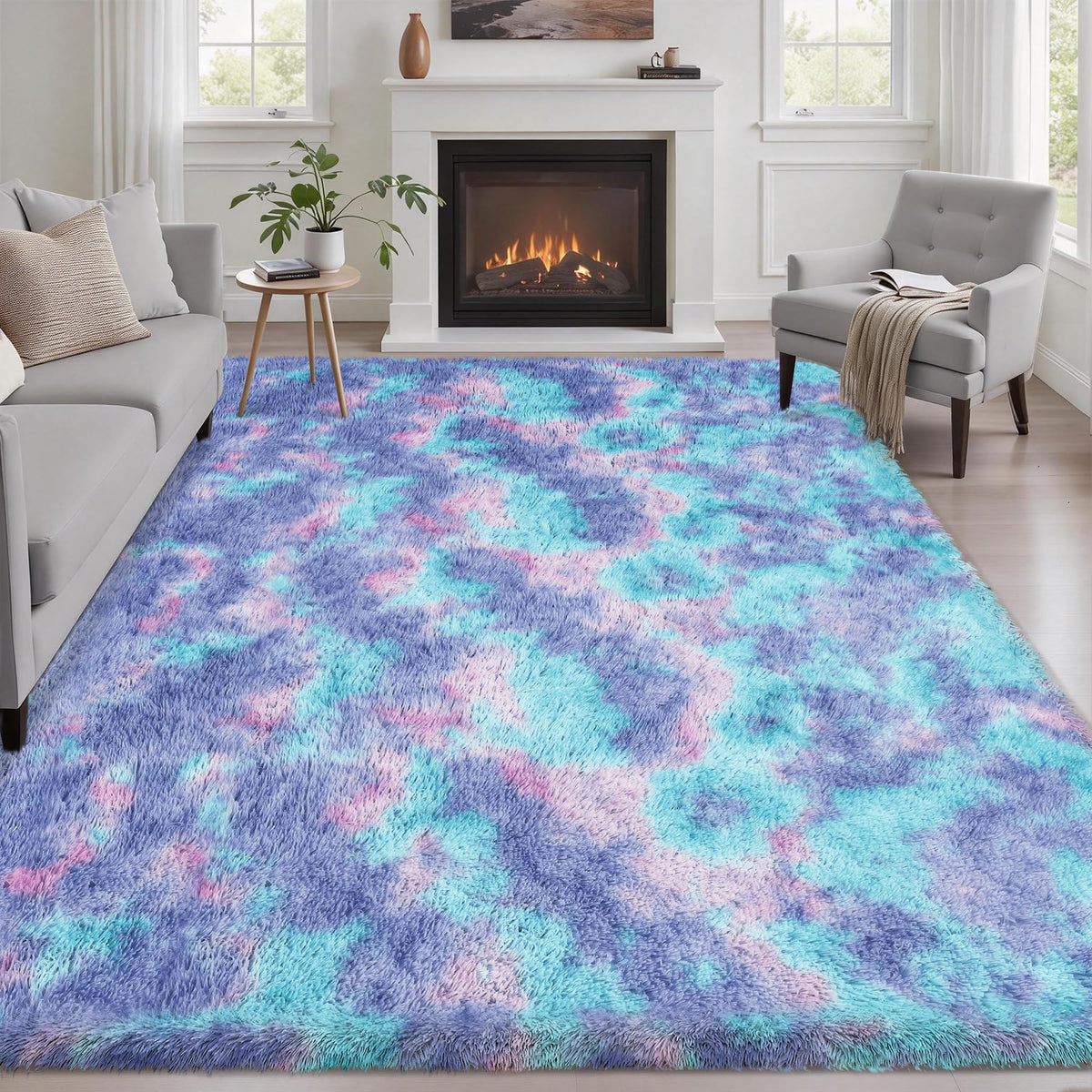 8x10 Area Rug Living Room Bedroom: Fluffy Plush Shag Carpet Black
