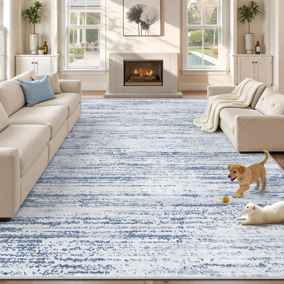 Area Rug 6x9 Living Room Rugs: Washable Modern Rug Non-Slip Soft Rugs Stain Resistant Printed Rug Indoor Carpet for Bedroom Kitchen Dining Room Nursery Home(Beige, 6'x9')