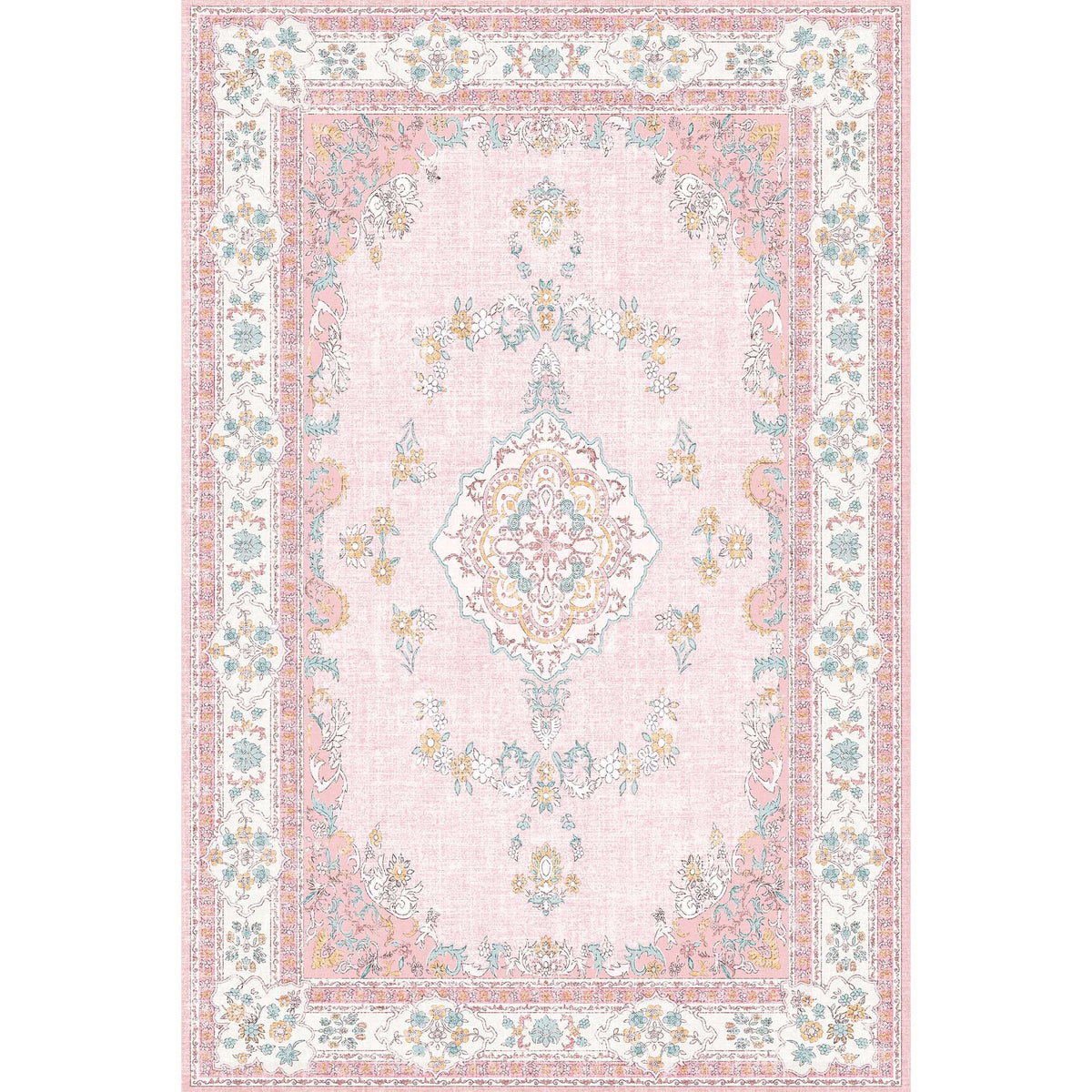 Soft Pink Rug for Girls Room: 5x8 Vintage Washable Carpet Bedroom Nursery