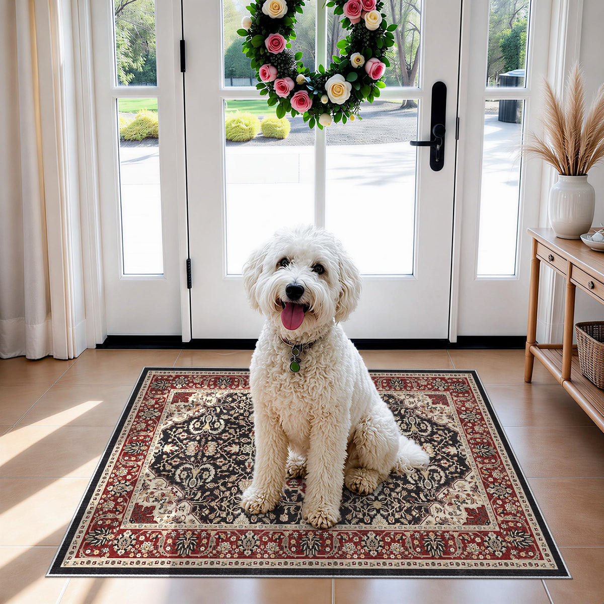 Hallway Washable Runner Rug - 2x10 Kitchen Rugs Entryway Rug Runner Vintage Soft Floor Mat Non Slip Indoor Farmhouse Carpet for Bathroom Living Room Bedroom (2 X 10, Beige)
