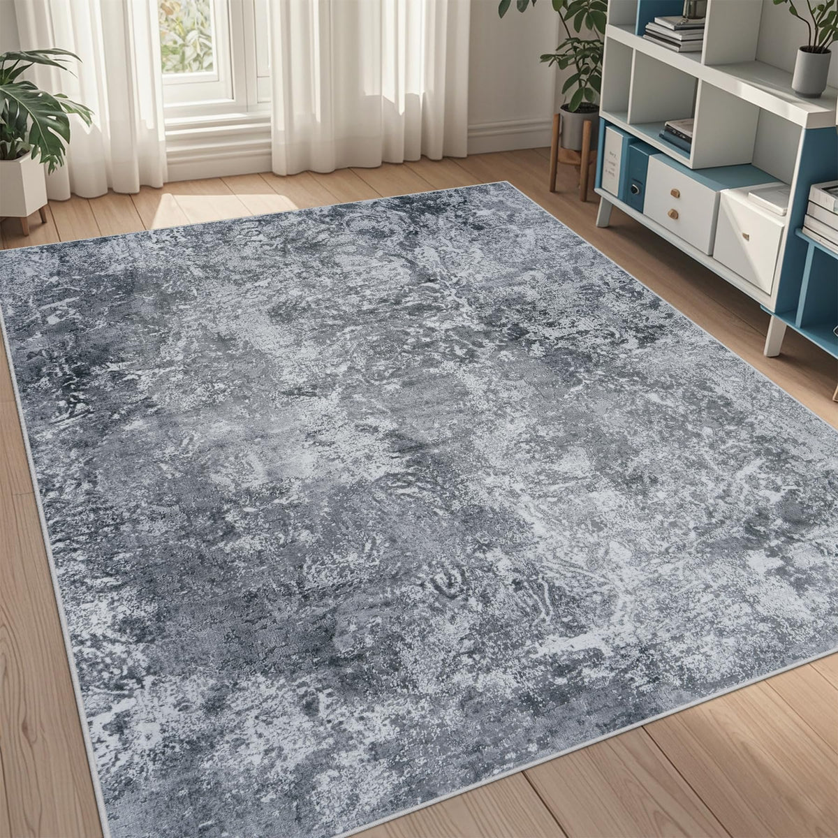 8x10 Area Rugs for Living Room Washable Bedroom Dining Room Blue Grey