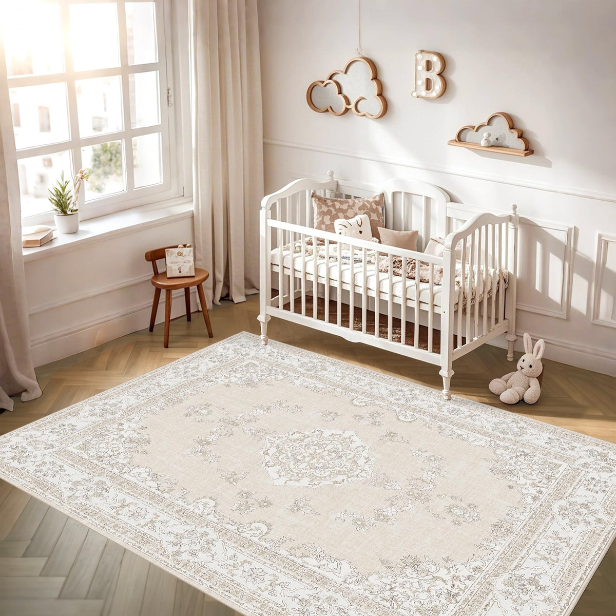 Soft Pink Rug for Girls Room: 5x8 Vintage Washable Carpet Bedroom Nursery