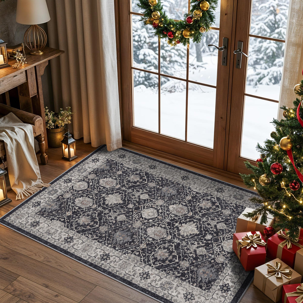 Hallway Washable Runner Rug - 2x10 Kitchen Rugs Entryway Rug Runner Vintage Soft Floor Mat Non Slip Indoor Farmhouse Carpet for Bathroom Living Room Bedroom (2 X 10, Beige)