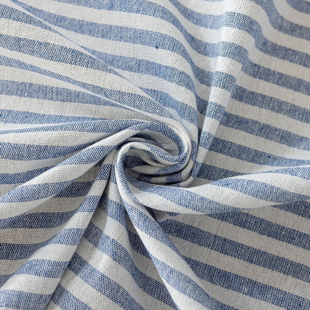 Striped Cotton Blend Tablecloth Ruffled Table Cloth Blue, 60"×120"