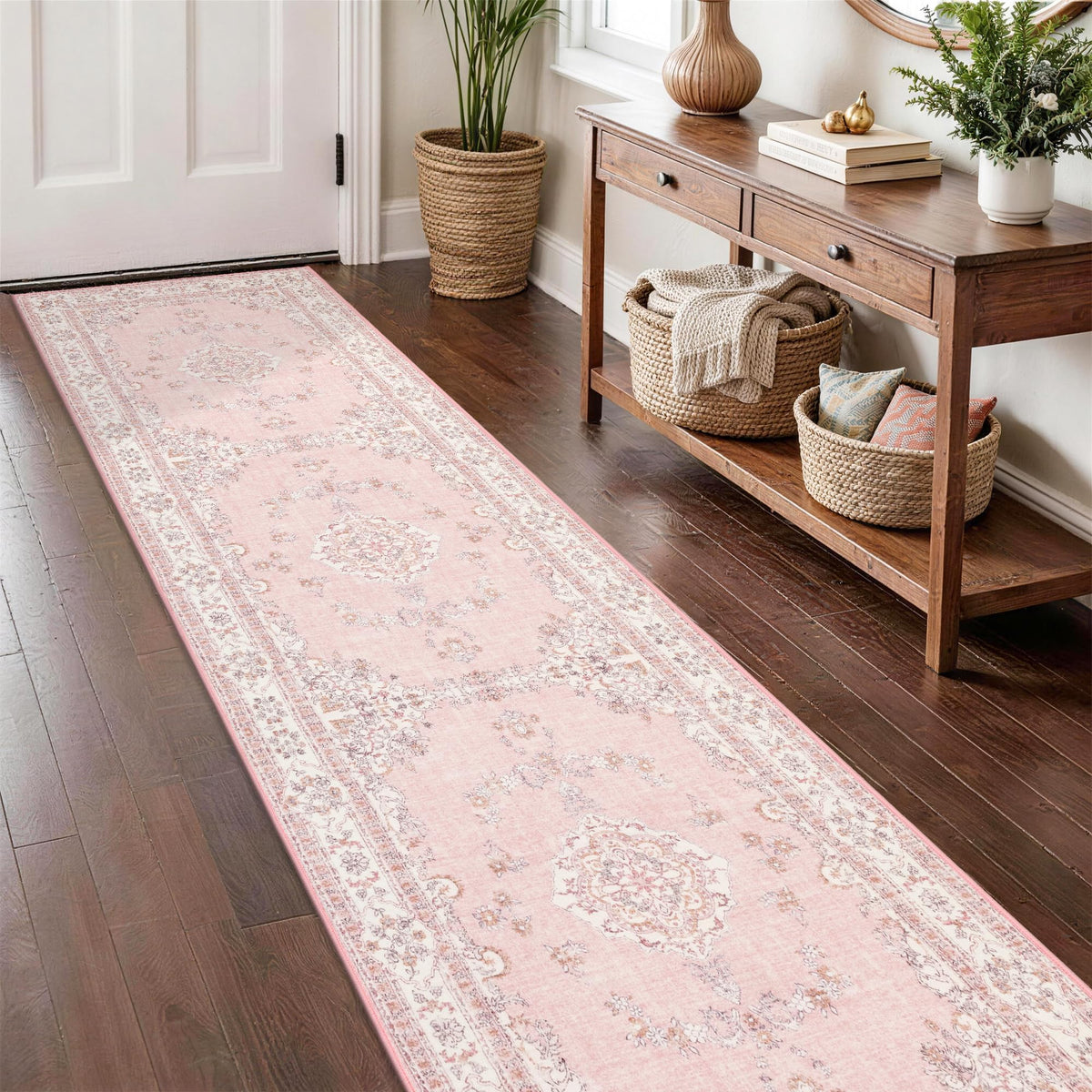 Soft Pink Rug for Girls Room: 5x8 Vintage Washable Carpet Bedroom Nursery