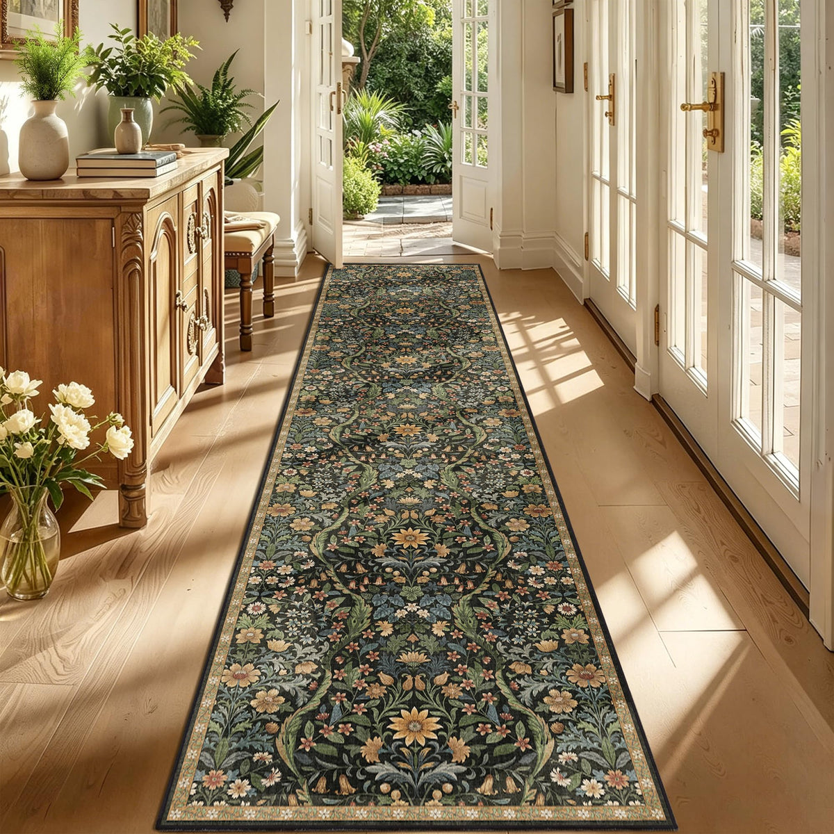 Floral Area Rug 5x7 Botanical Washable Carpet for Living Room