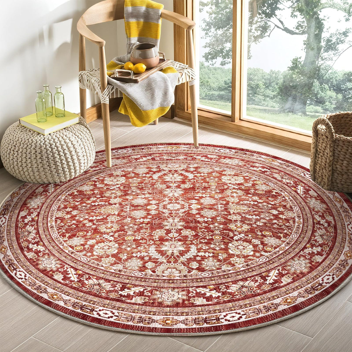 OPPODREAM Vintage Blue Area Rugs 5x7, Washable Rug for Living Room
