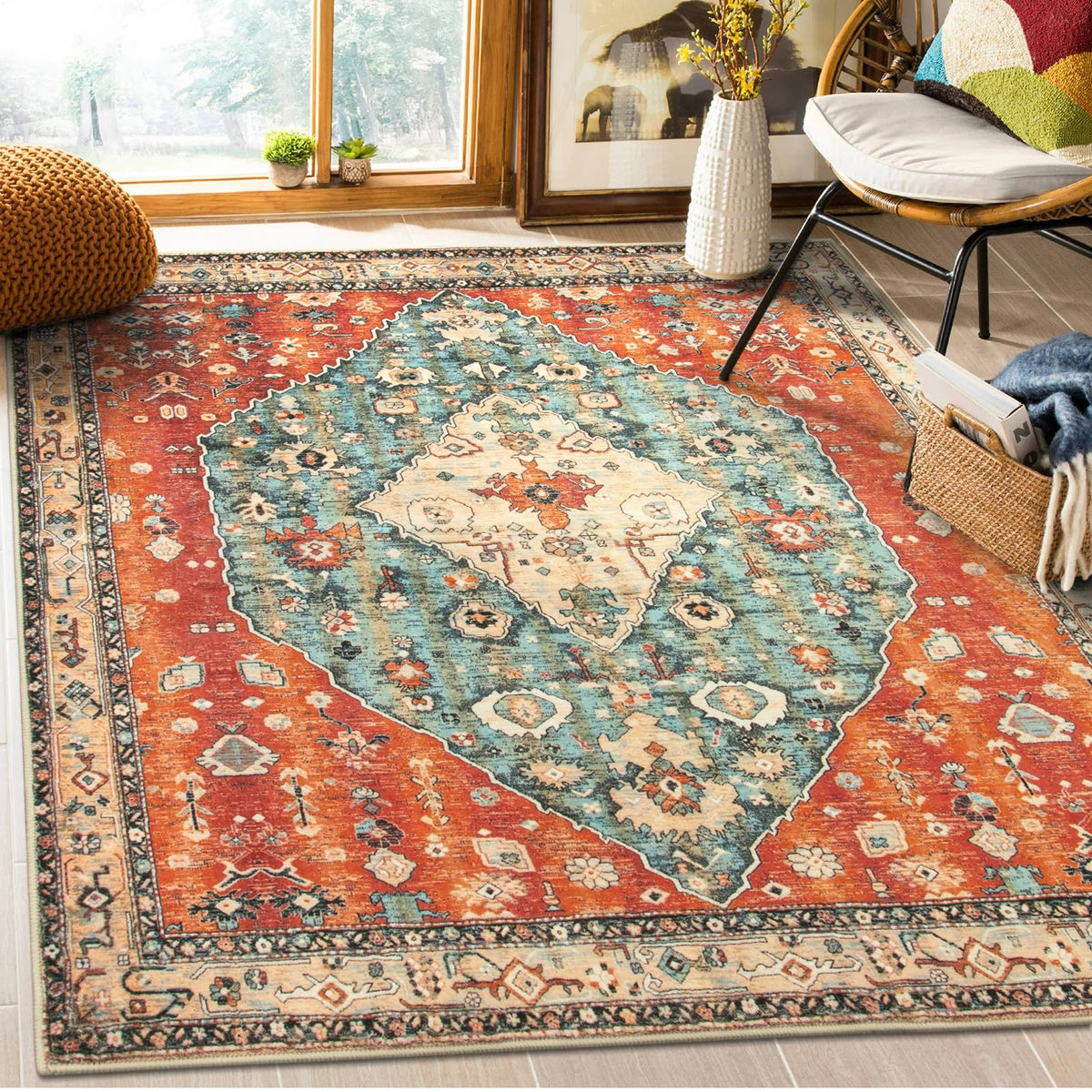 Lahome Felice Boho Tribal 2x3 Washable Small Rugs for Entryway Doormat Indoor Entrance, Throw Rugs with Rubber Backing, Bohemian Soft Non-Slip Bathroom Carpet for Bath Front Door Kitchen Floor
