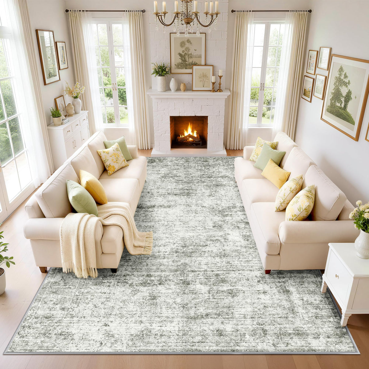 LIVELYGLOW 5x7 Washable Vintage Area Rug, Bedroom Dorm Rug