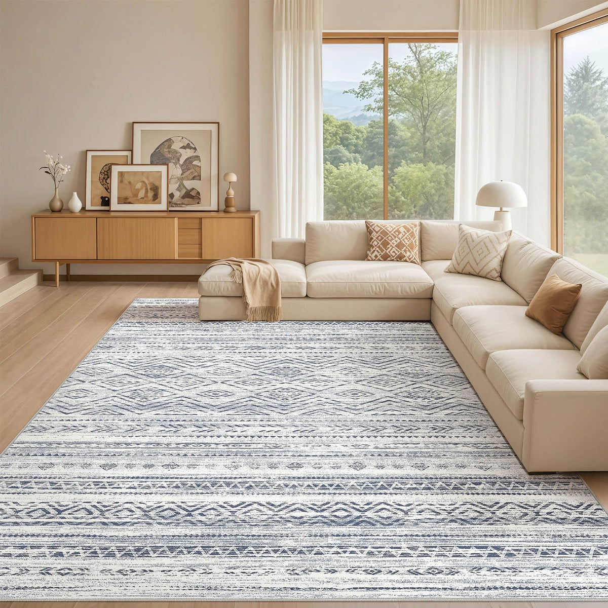 Tortania Area Rug Living Room Rugs - 5x7 Washable Large Soft Neutral Boho Moroccan Bohemian Farmhouse Rug Indoor Floor Carpet for Bedroom Under Dining Table Home Office Decor - Cream Brown