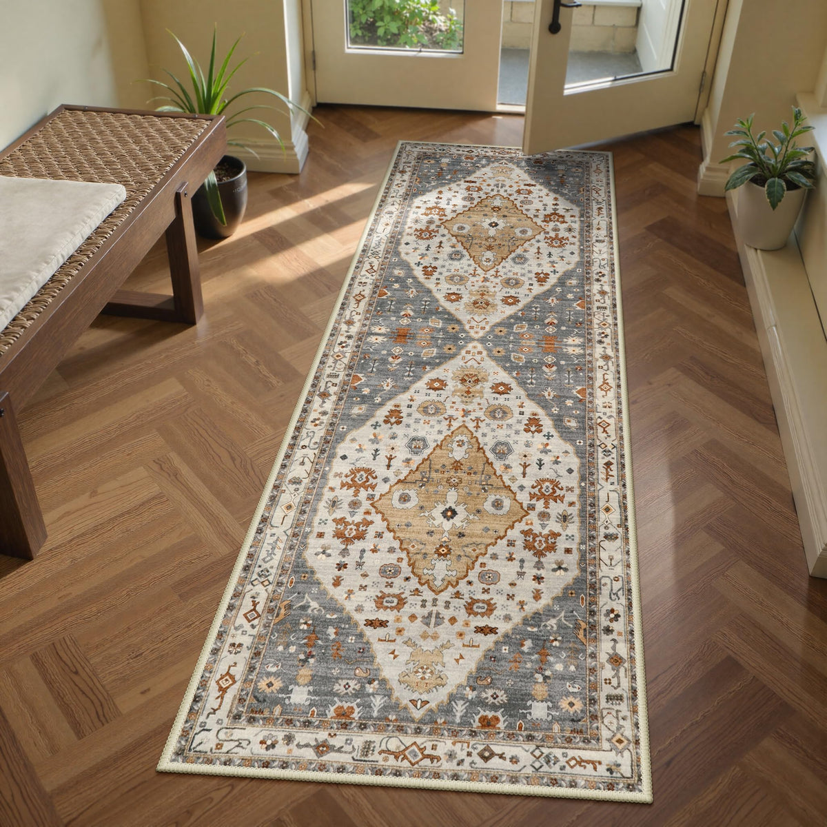 Lahome Felice Boho Tribal 2x3 Washable Small Rugs for Entryway Doormat Indoor Entrance, Throw Rugs with Rubber Backing, Bohemian Soft Non-Slip Bathroom Carpet for Bath Front Door Kitchen Floor