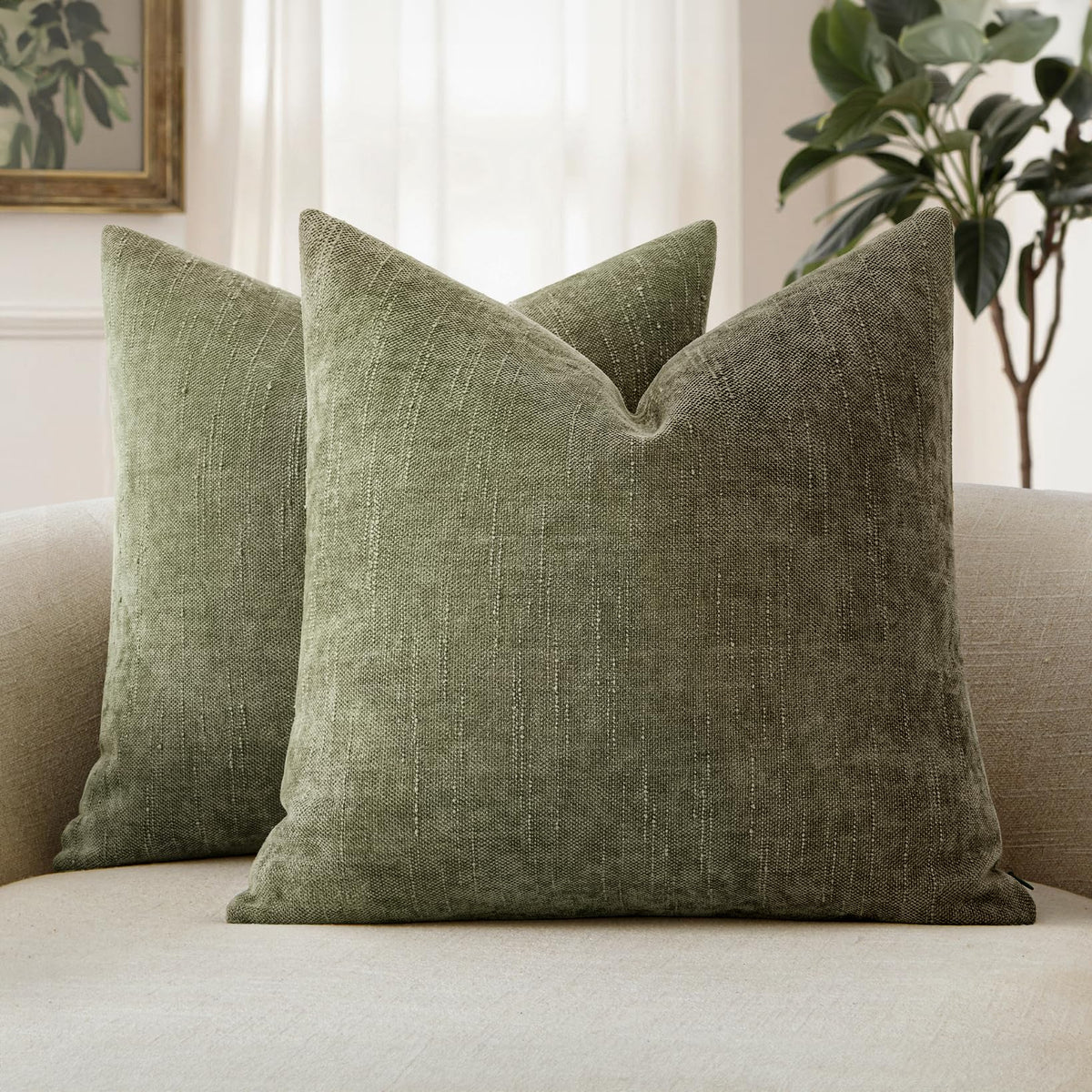 MIULEE Textured Chenille Throw Pillow Covers 20x20 Inch Taupe Grey