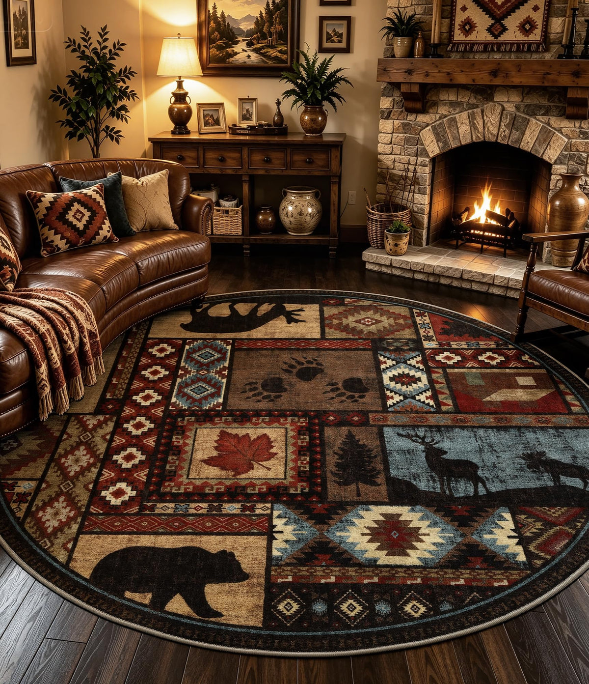 YIHOUSE Washable Rustic Cabin Area Rugs 5x7 Brown