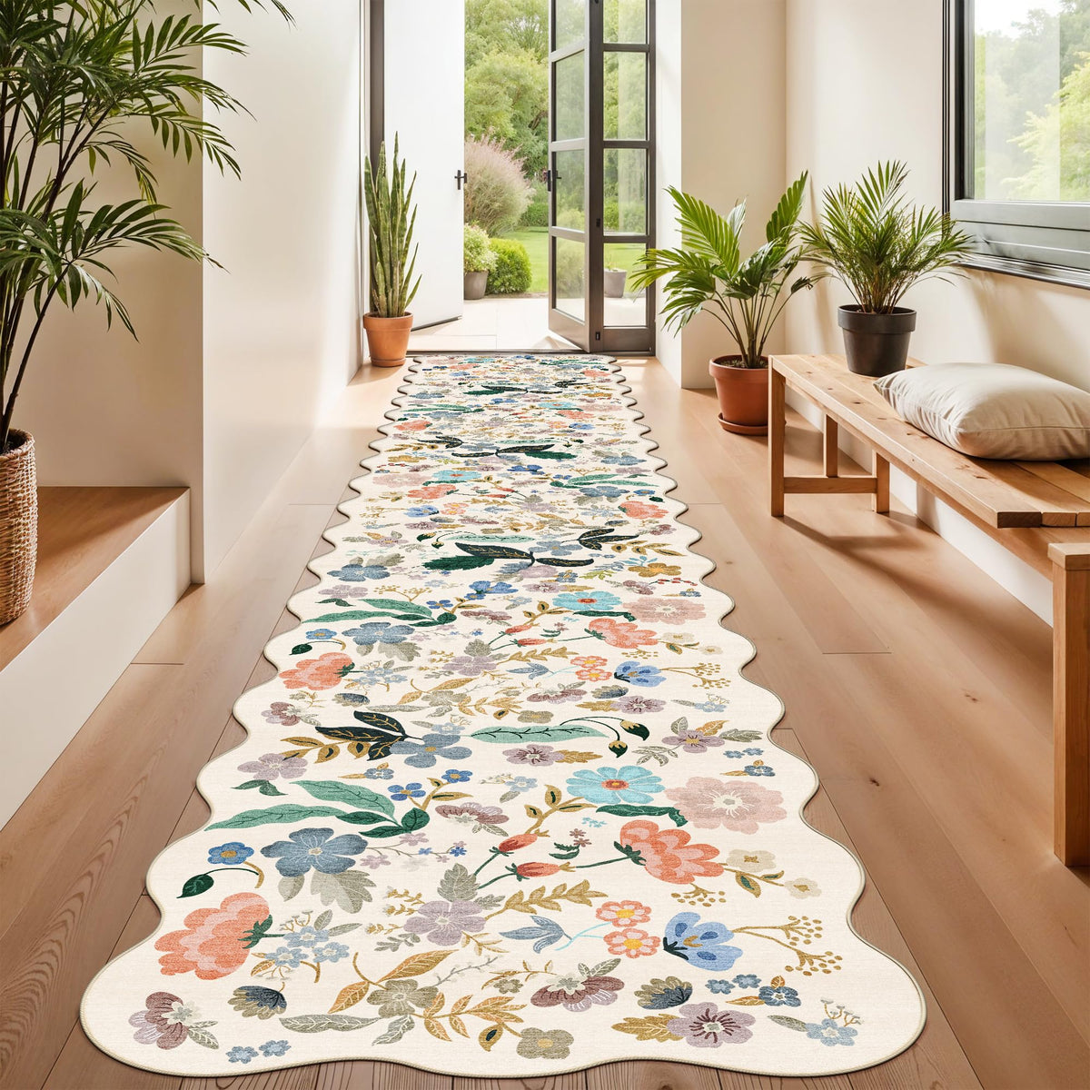 Hallway Washable Runner Rug - 2x10 Kitchen Rugs Entryway Rug Runner Vintage Soft Floor Mat Non Slip Indoor Farmhouse Carpet for Bathroom Living Room Bedroom (2 X 10, Beige)