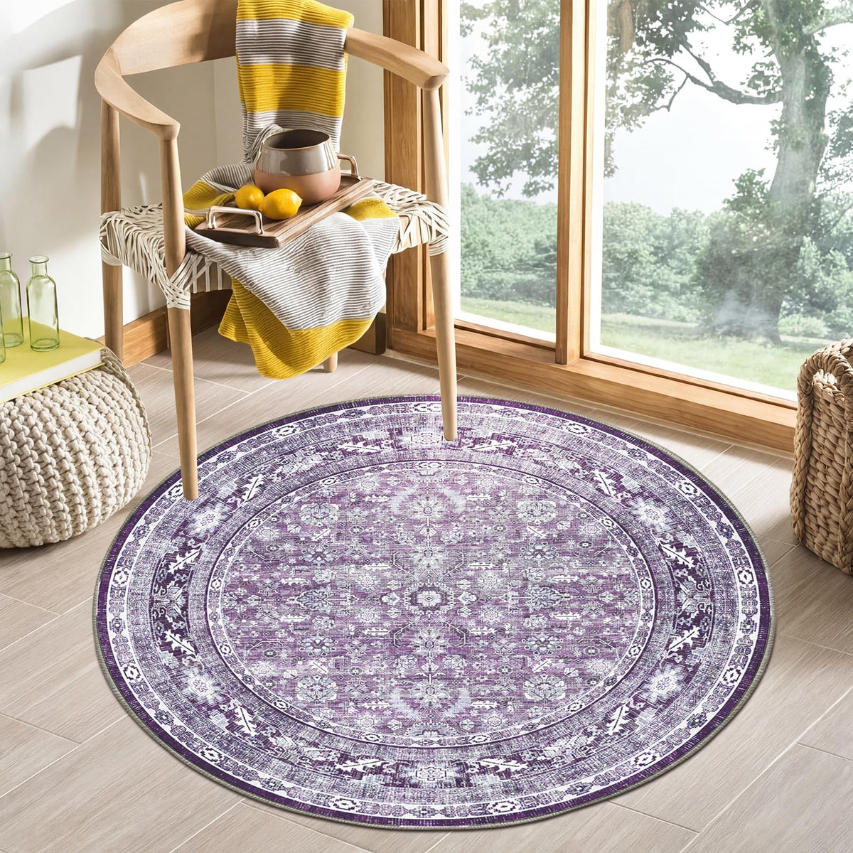 OPPODREAM Vintage Blue Area Rugs 5x7, Washable Rug for Living Room