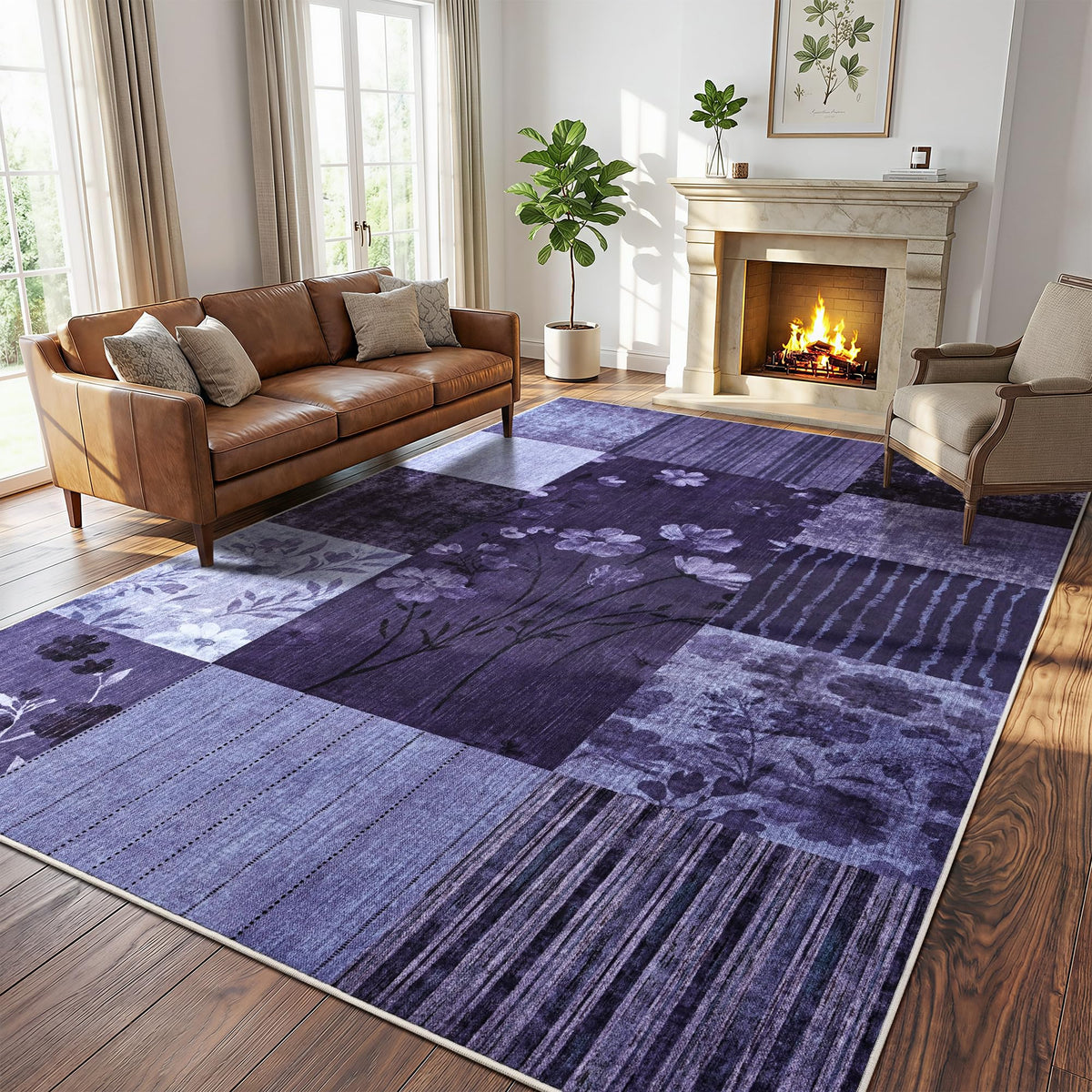 4'x6' Colorful Geometric Patchwork Floral Area Rug