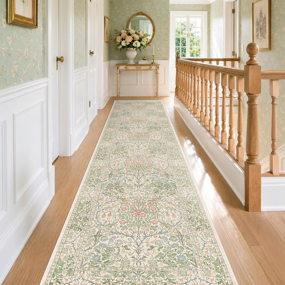 Vintage Floral Dark Green 3x5 Area Rugs for Entryway, Kitchen, Bedroom Beside Rug, Laundry Room, Non-Slip Low Pile Ultra Soft Stain Resistant Small Carpet