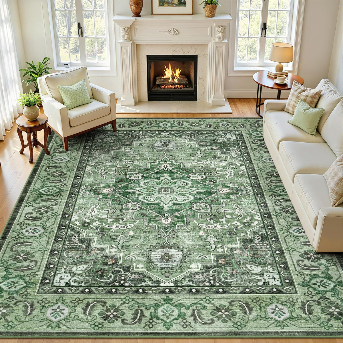 Lofus 5x7 Area Rugs for Living Room Bedroom, Soft Boho Carpet Floral Brown