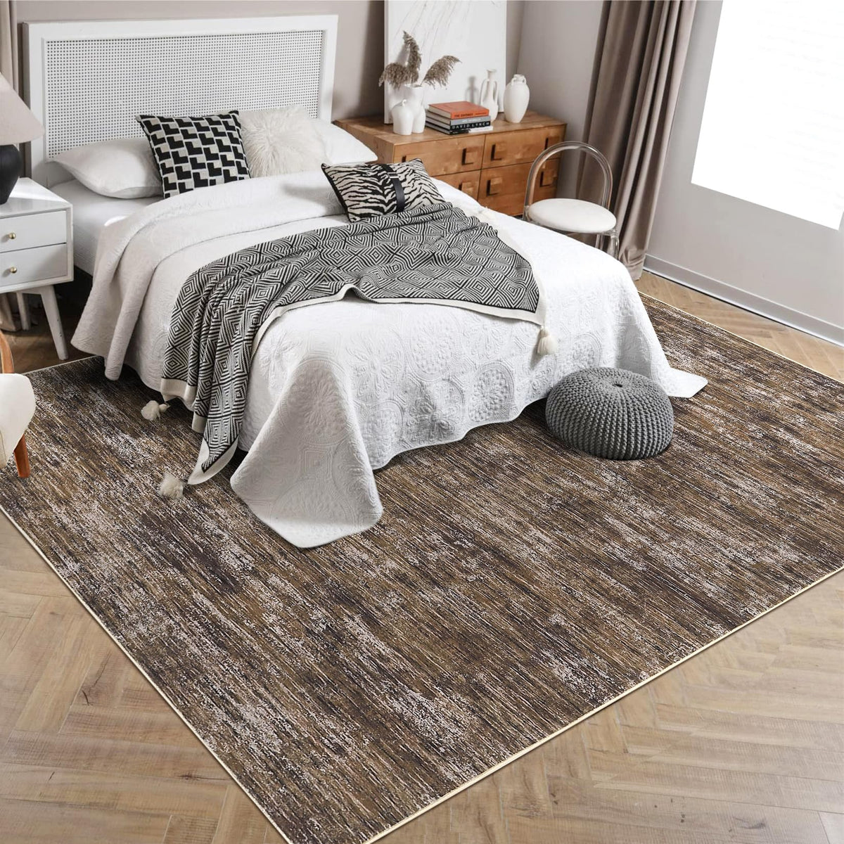 RUGSREAL Bedroom Area Rug 4x6 Modern Abstract Area Rug Stain Resistant Small Living Room Rug Contemporary Dining Room Rug Non-Slip Solid Rug Aesthetic Accent Floor Carpet for Kitchen Office, Dark Grey