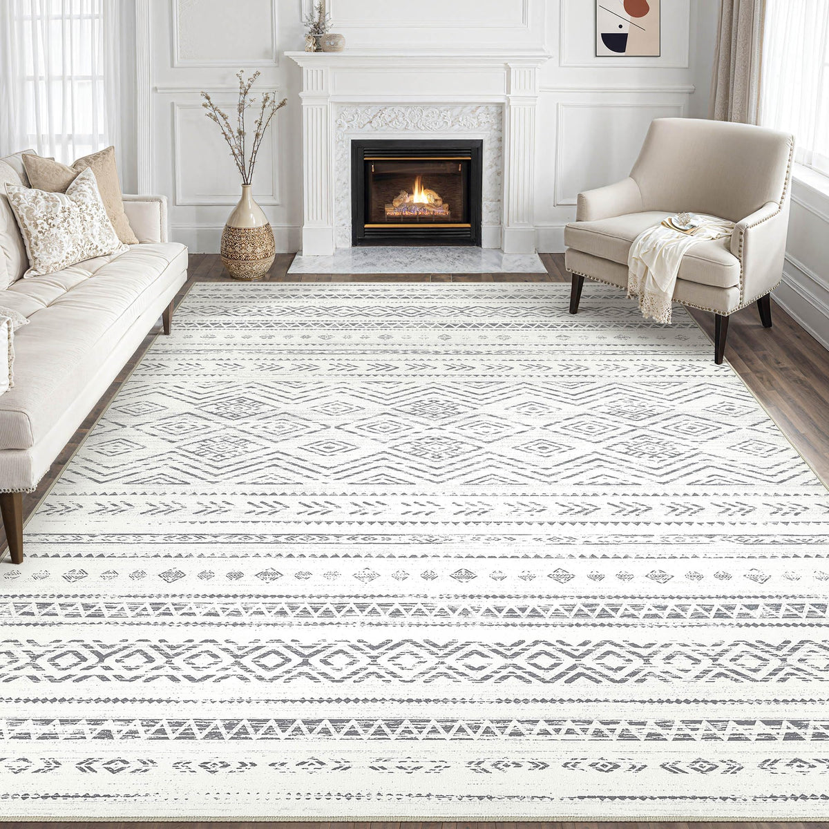 Tortania Area Rug Living Room Rugs - 5x7 Washable Large Soft Neutral Boho Moroccan Bohemian Farmhouse Rug Indoor Floor Carpet for Bedroom Under Dining Table Home Office Decor - Cream Brown